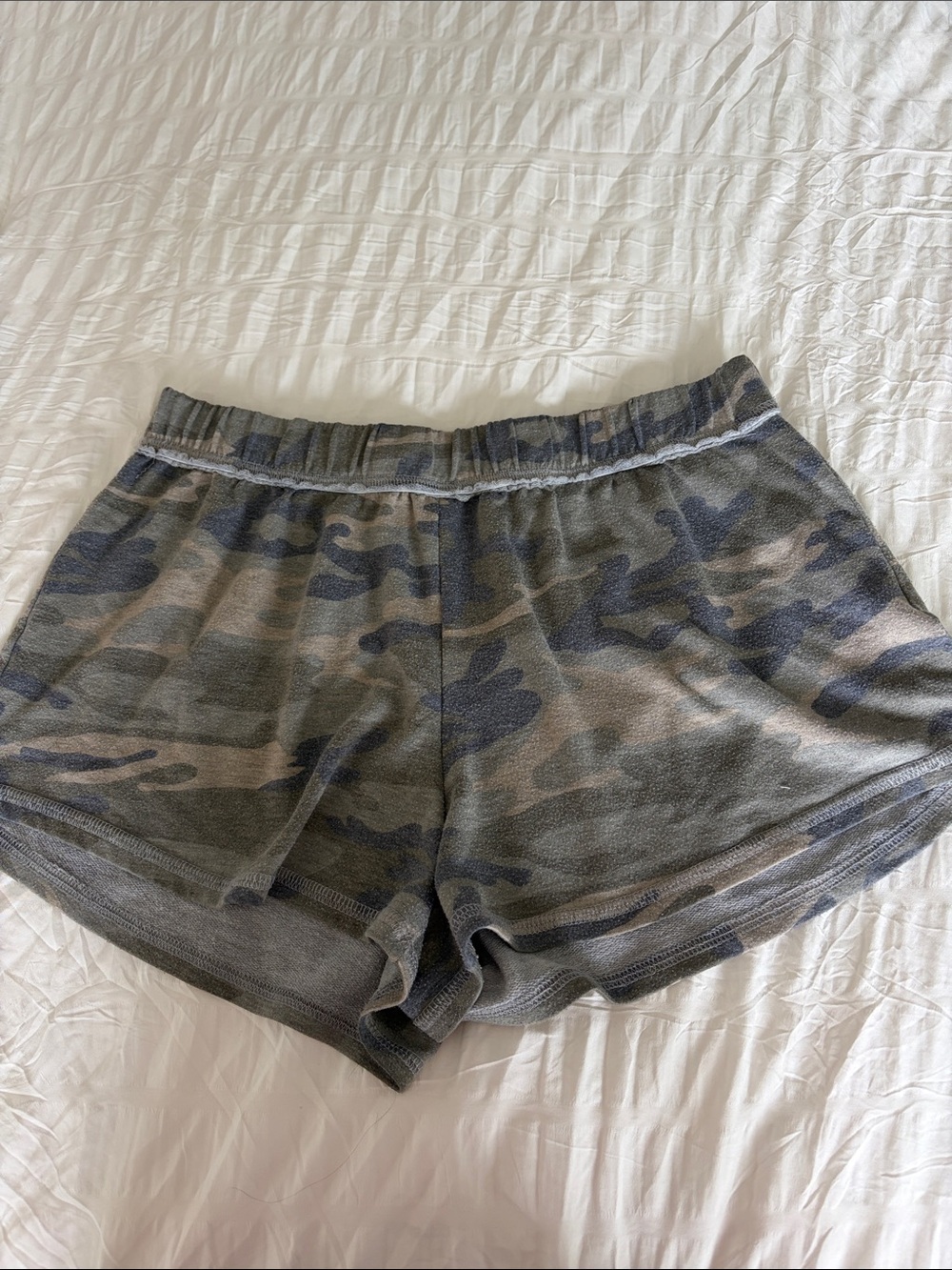 Honey Belle Camo Knit Athletic Shorts - Gray & Olive